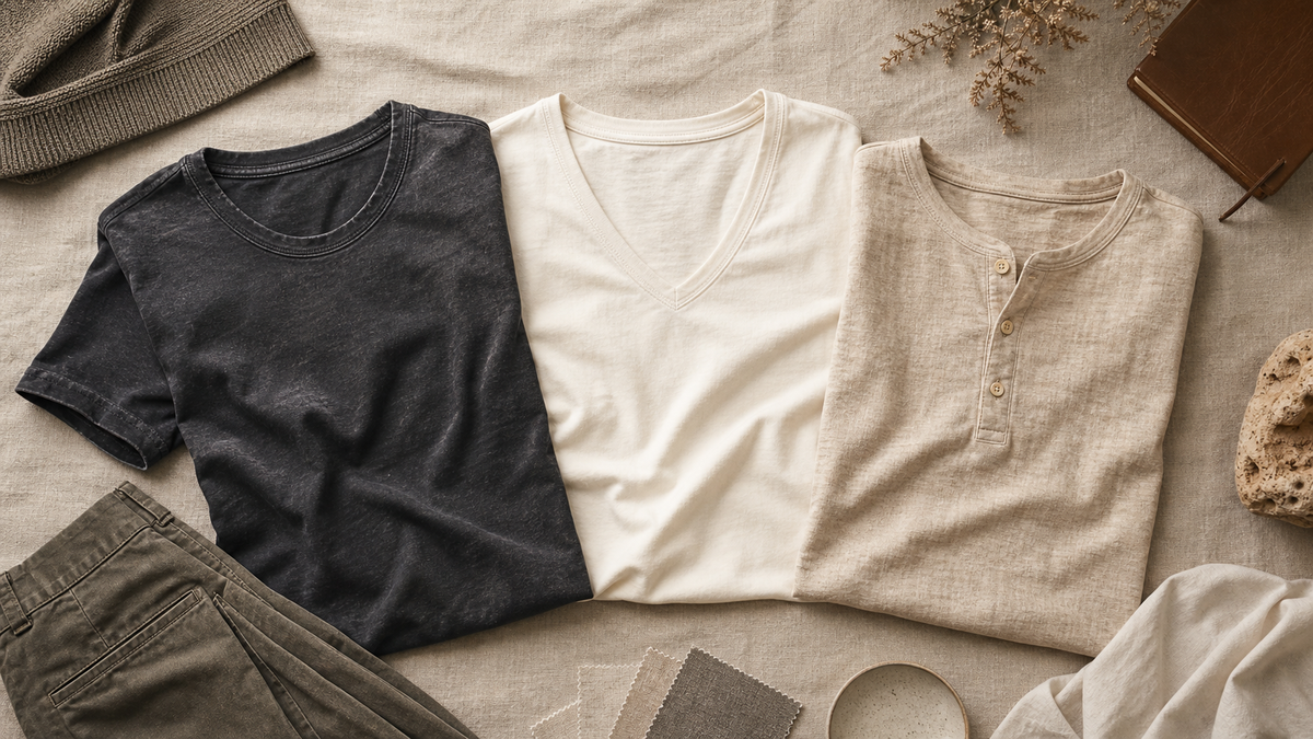IdyllVie henley vs crew neck vs v neck guide cover for Henley vs Crew Neck vs V-Neck: The Men’s T-Shirt Fit Guide