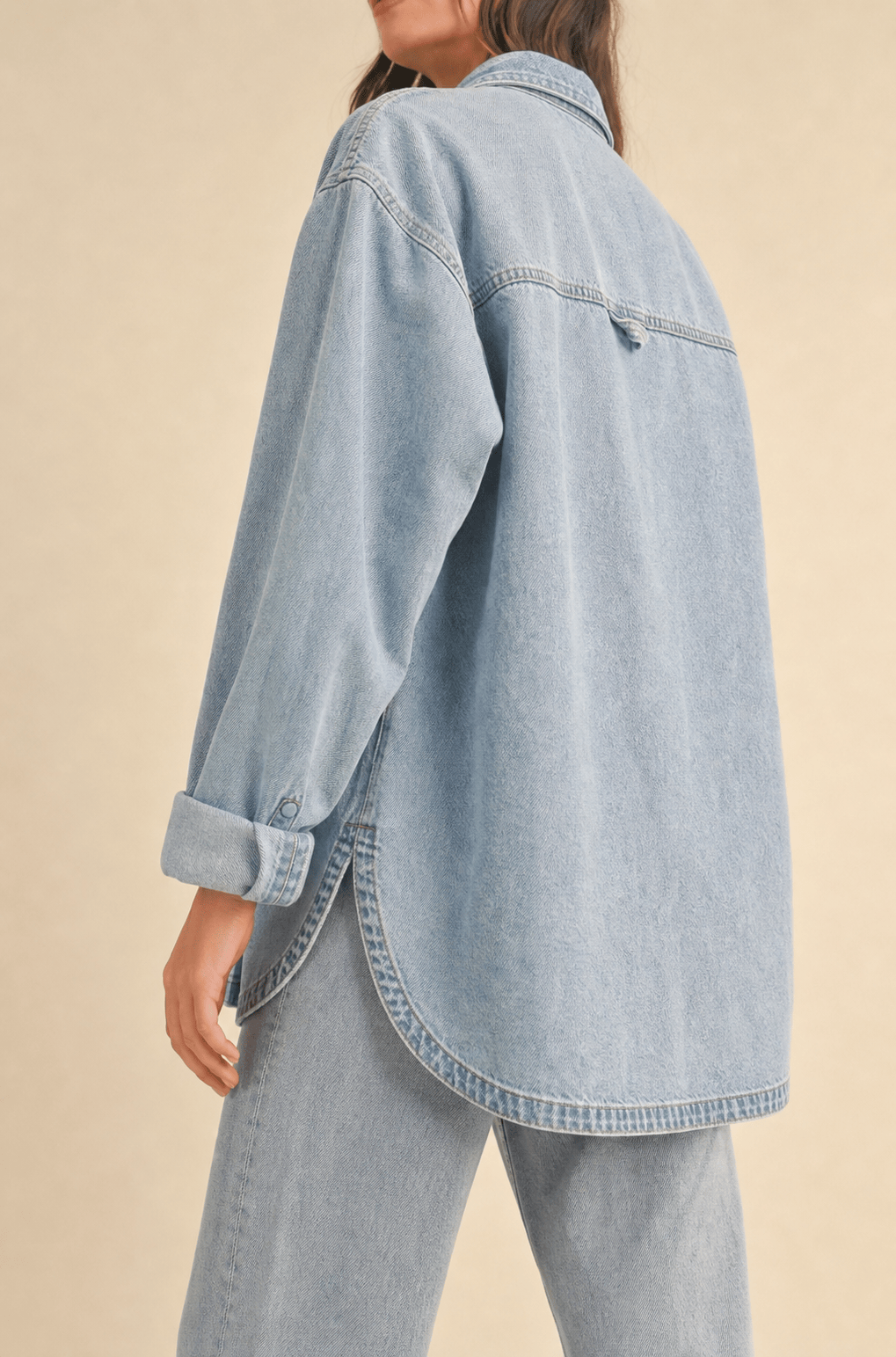 IdyllVie Washed Snap Button Denim Shacket