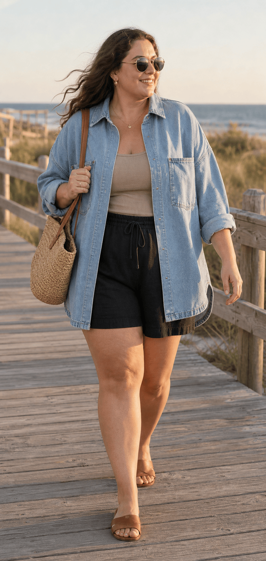 IdyllVie Washed Snap Button Denim Shacket