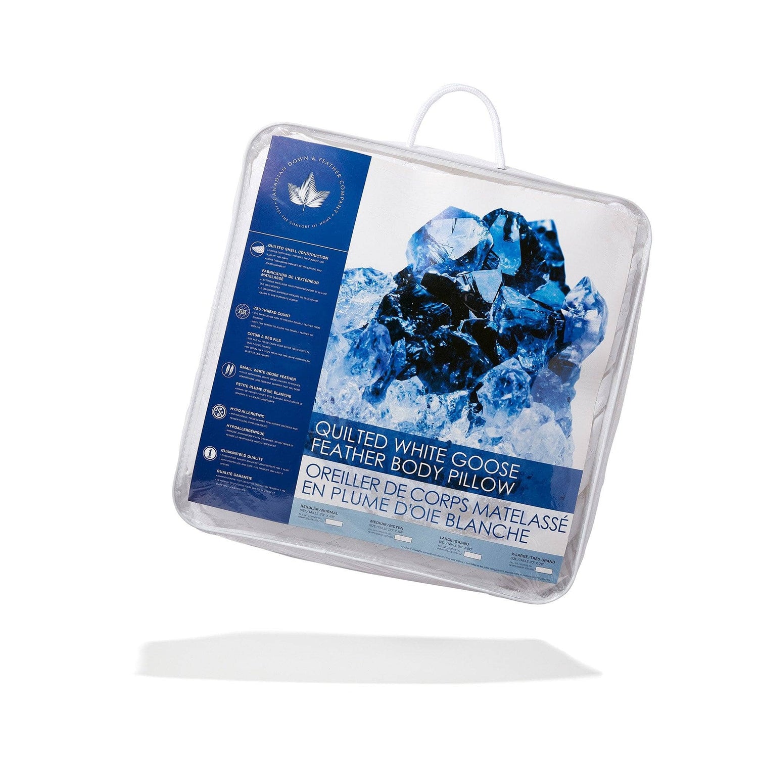 Oreiller de corps matelassé en plumes d'oie blanche