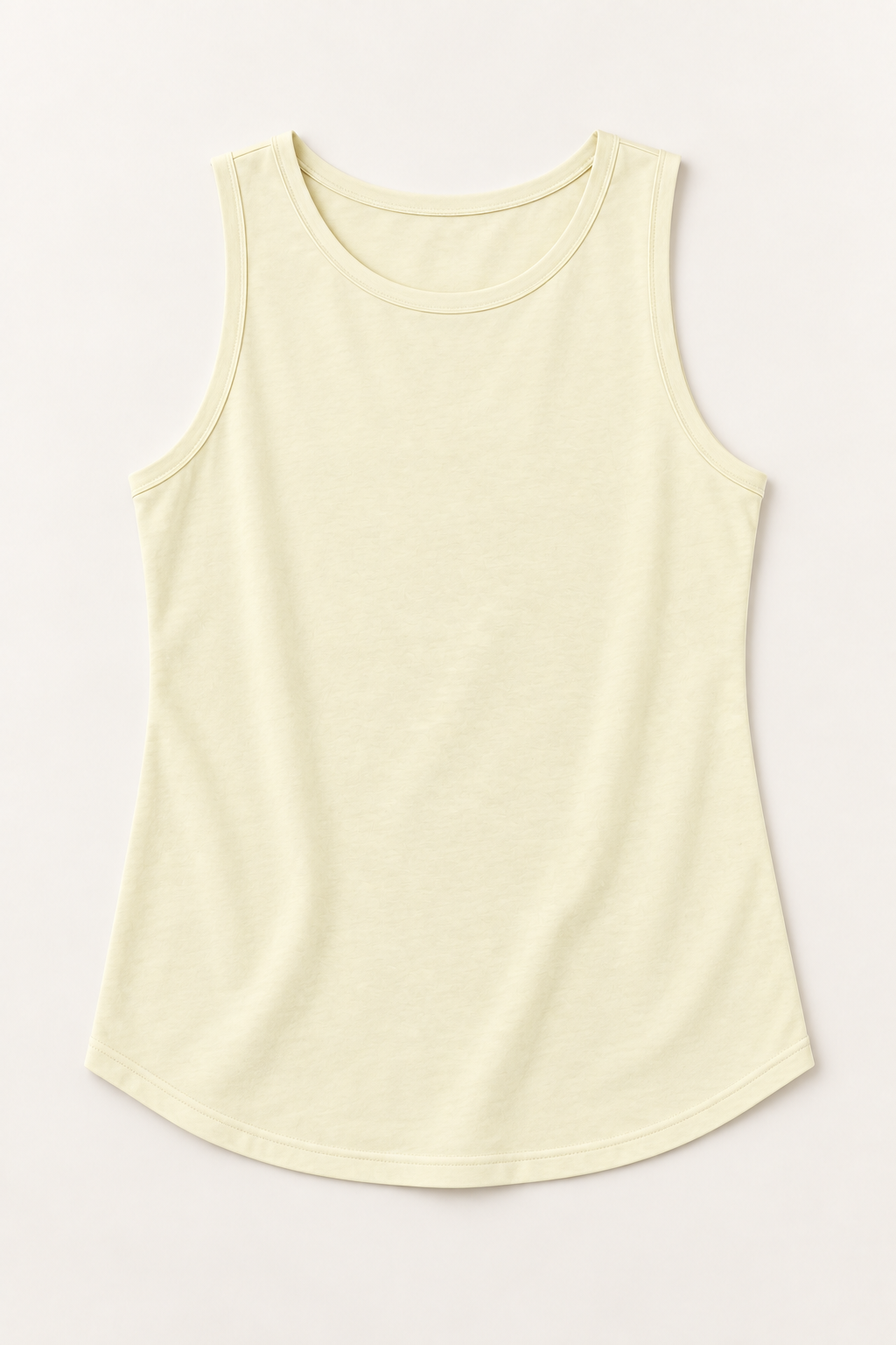 Beige cotton-stretch round-neck tank, flat lay front.
