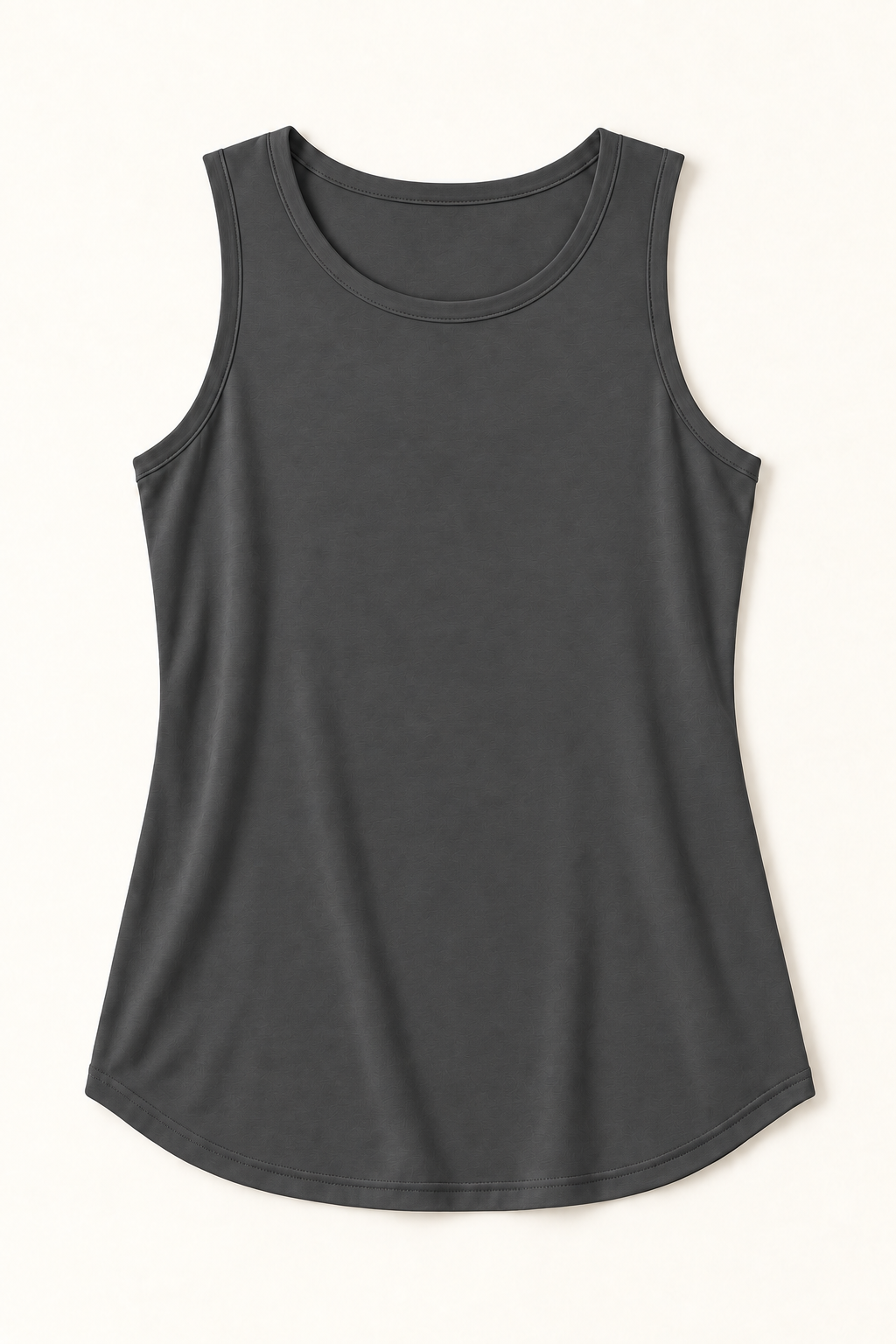 Dark Grey cotton-stretch round-neck tank top, flat lay front