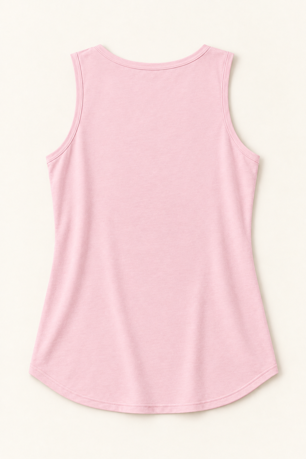 Pink cotton-stretch round-neck tank, flat lay back.