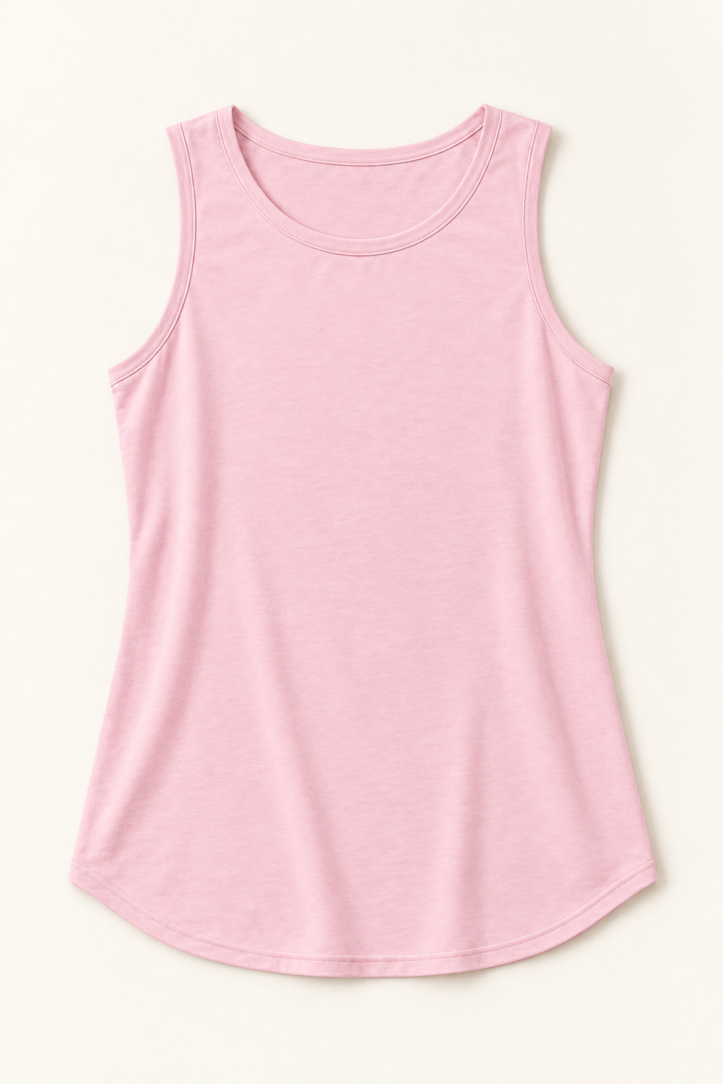 Pink cotton-stretch round-neck tank, flat lay front.