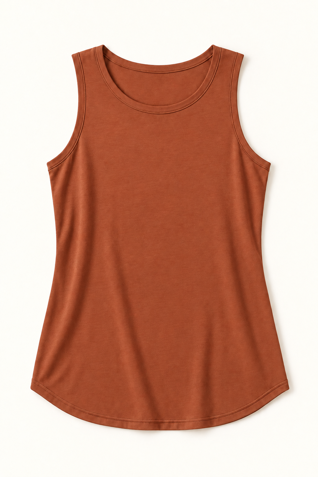 Rust Brown cotton-stretch round-neck tank top, flat lay front