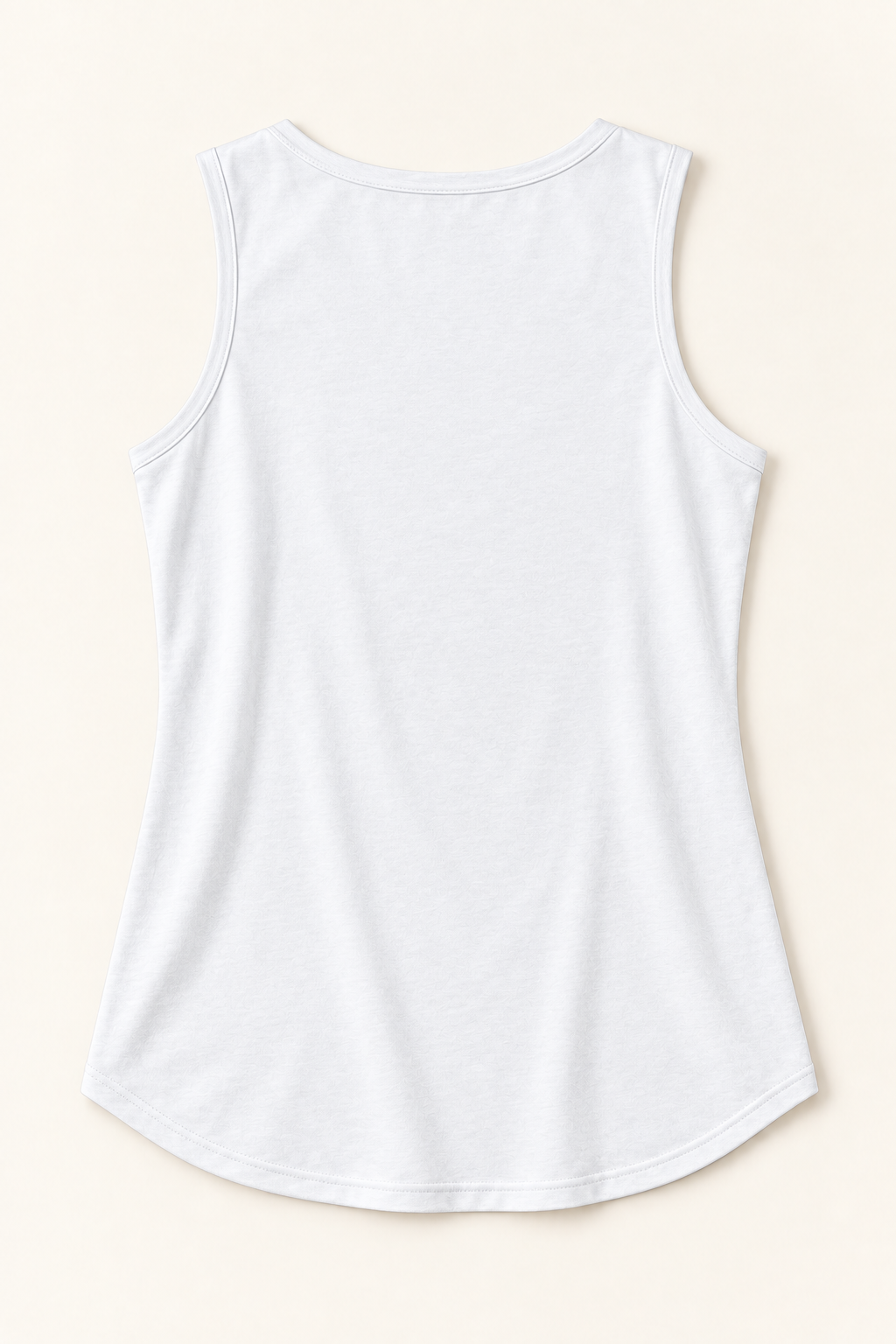 White cotton-stretch round-neck tank, flat lay back.