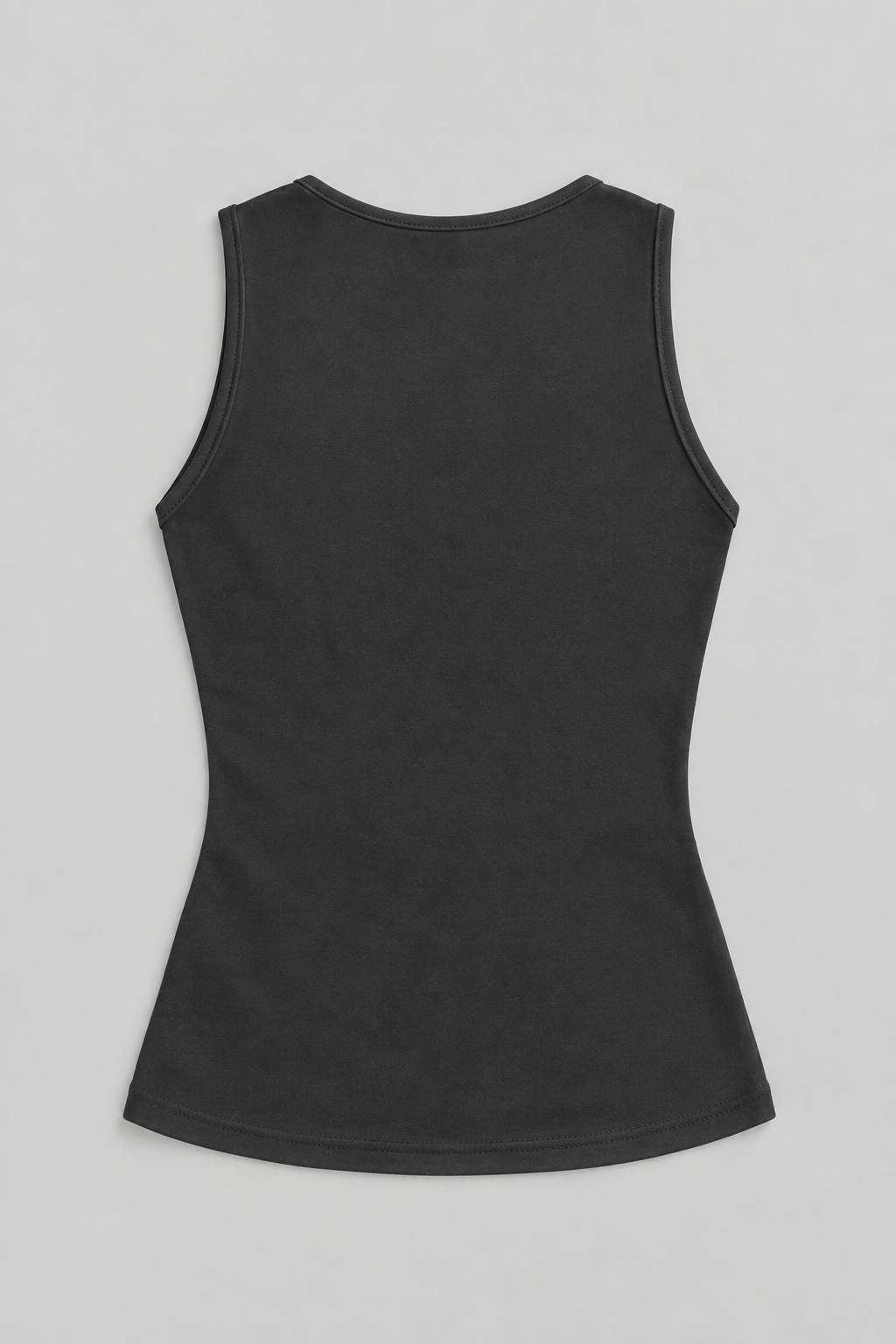 Charcoal cotton-stretch tank, flat lay back.