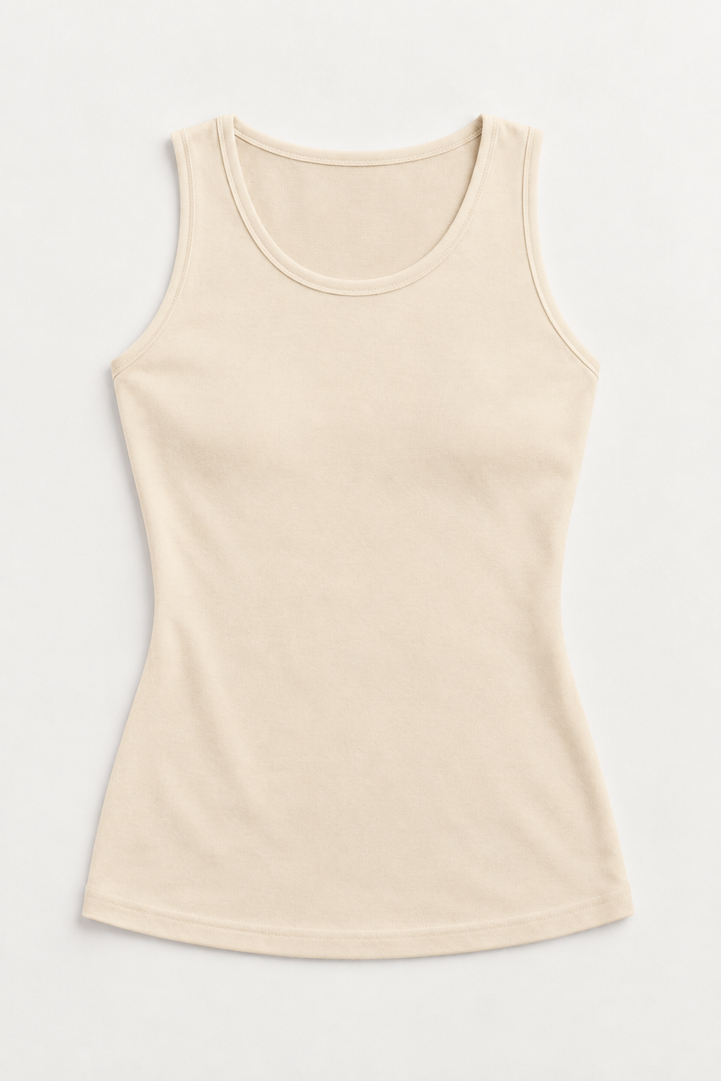 Cream cotton-stretch tank, flat lay front.