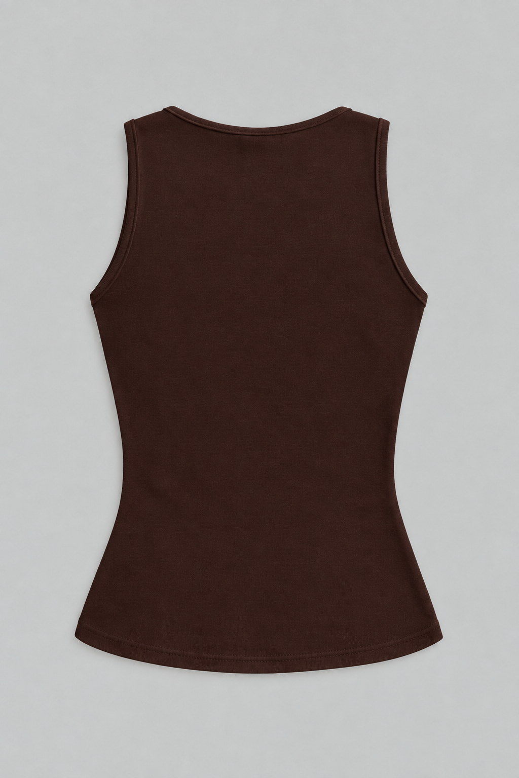 Dark Brown cotton-stretch tank, flat lay back.