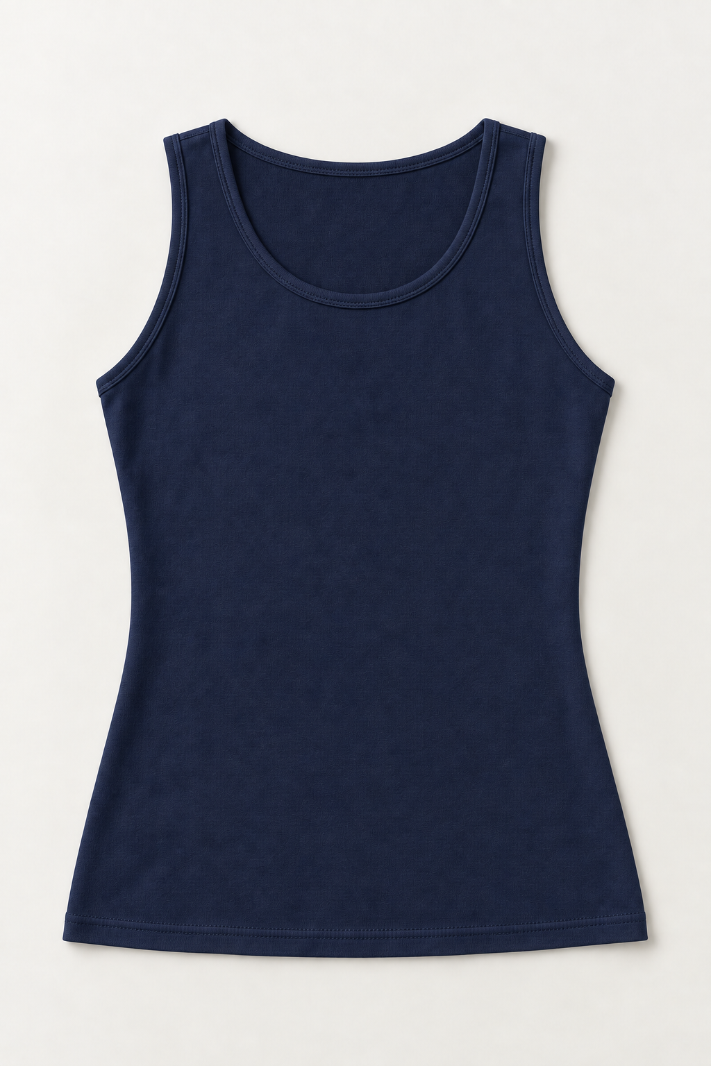 Navy cotton-stretch scoop-neck tank top, flat lay front