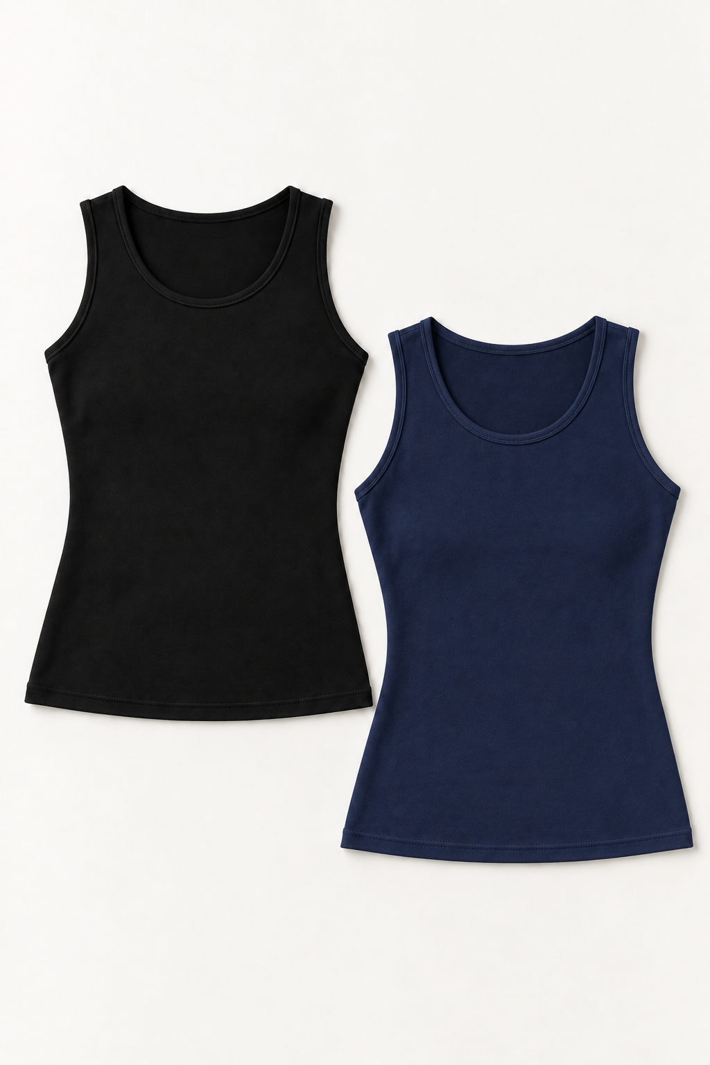 Black and Navy cotton-stretch scoop-neck tank tops, two-pack front