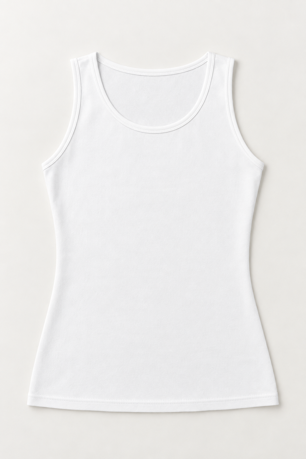 White cotton-stretch scoop-neck tank, flat lay front.