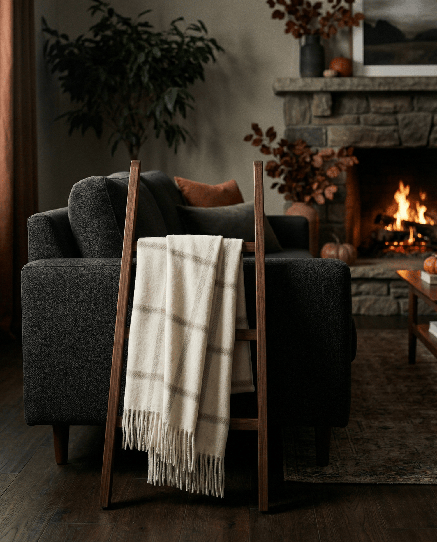 Picton Alpaca Throw Blanket in Off White and Grey Checks