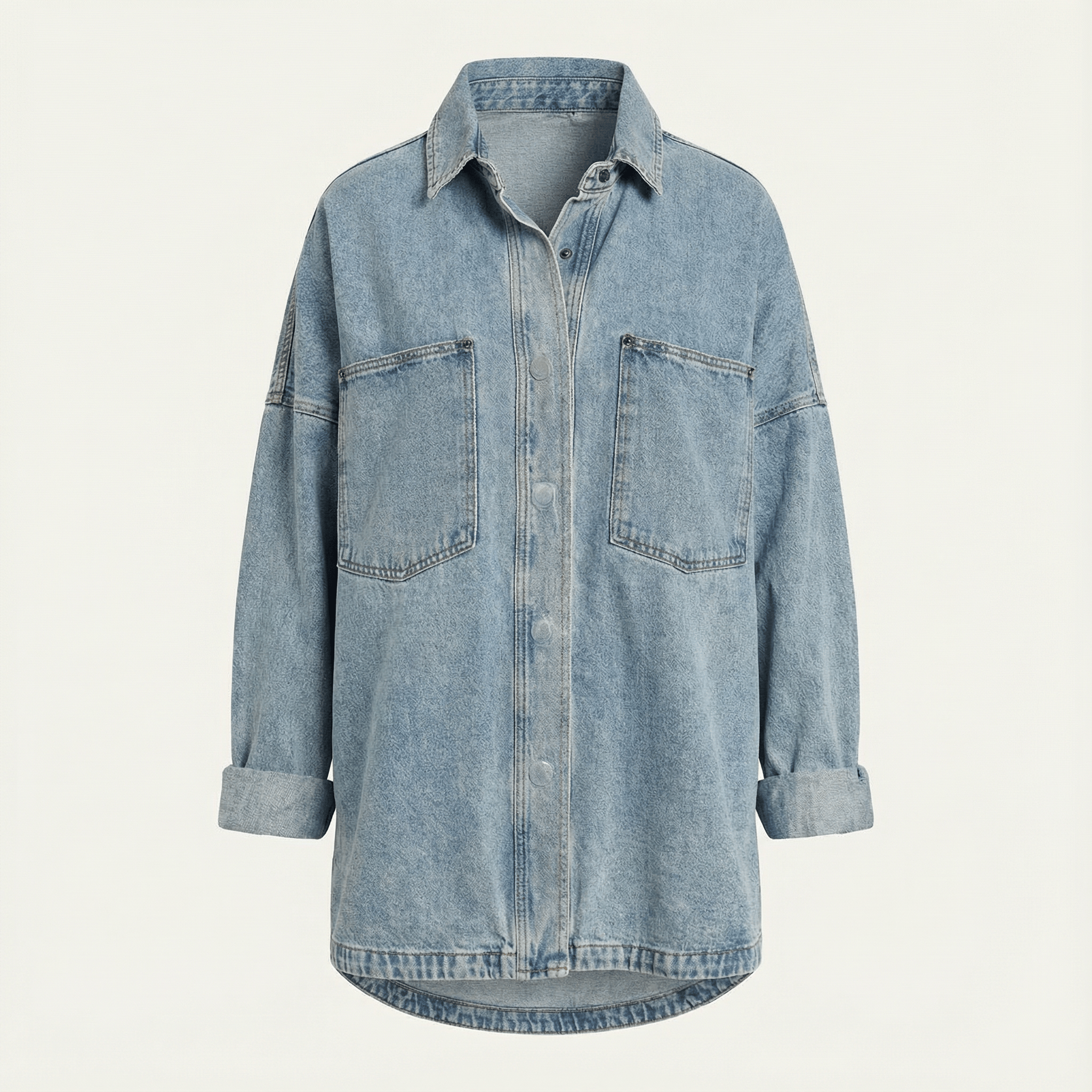 IdyllVie Washed Snap Button Denim Shacket | Women's Denim Shacket