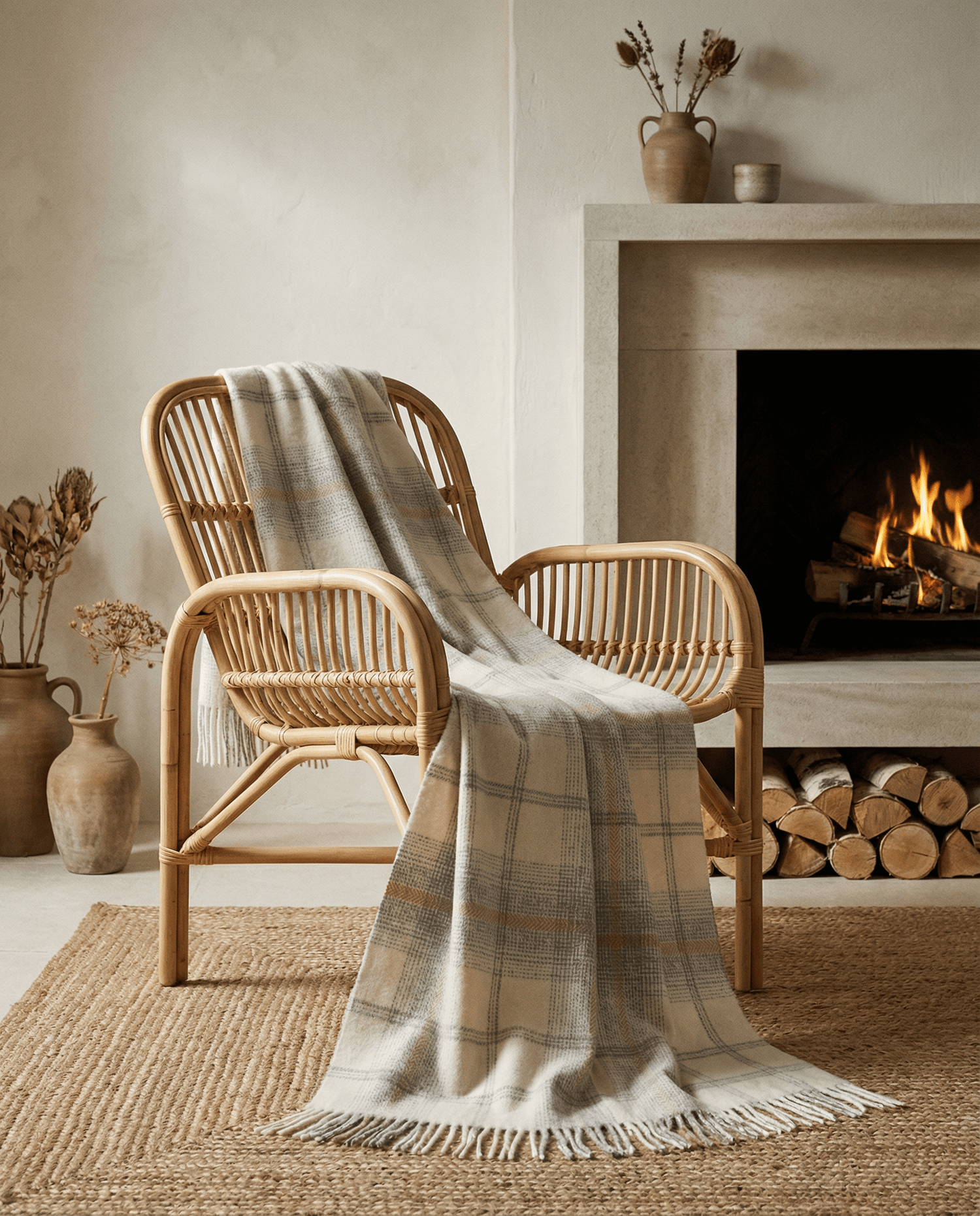 Primavera Alpaca-Wool Plaid Throw Blanket