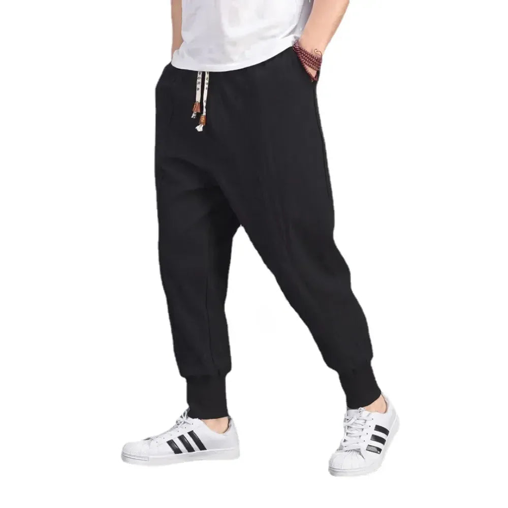 Men Harem Pants Cotton Linen - Casual Elastic Waist Joggers