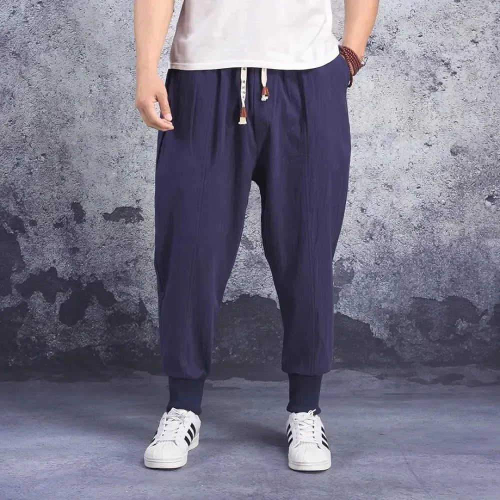 Men Harem Pants Cotton Linen - Casual Elastic Waist Joggers