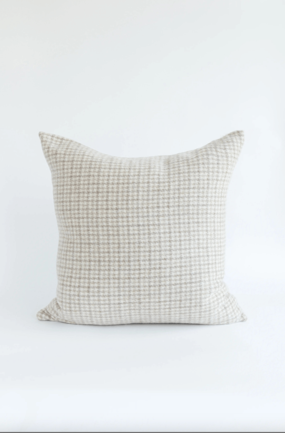 IdyllVie Alpaca Pillow Cover in oatmeal plaid pattern, showcasing its wool blend texture and sophisticated neutral tones.