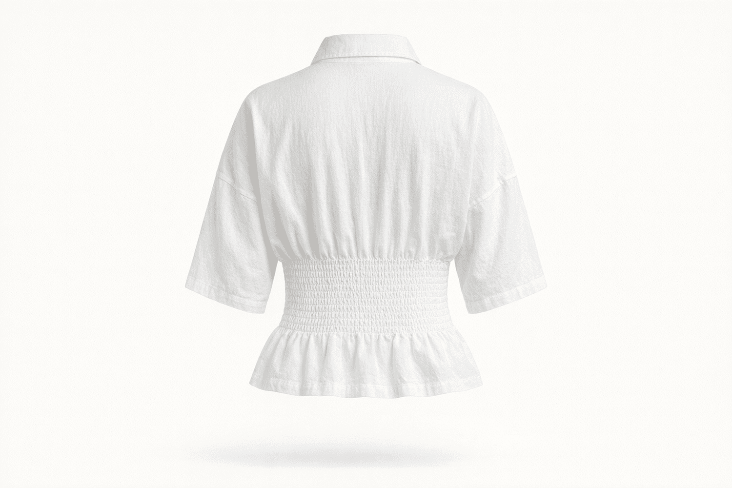IdyllVie Cotton Batwing Sleeve Shirt in White shirt neutral background ecommerce image with refined IdyllVie styling