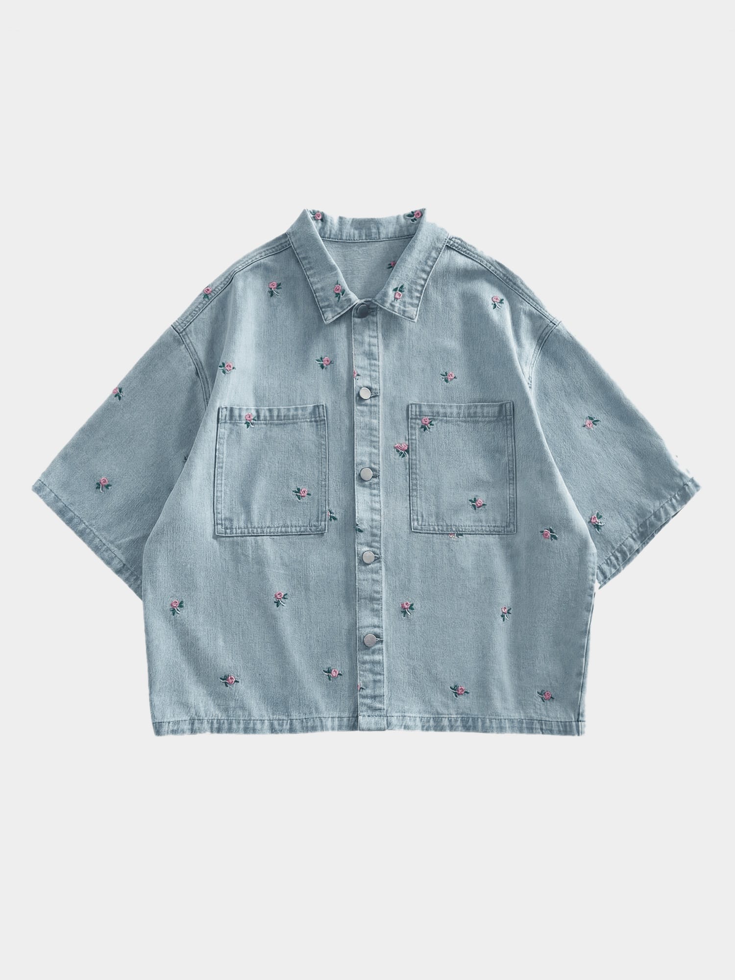 Embroidered Denim Shirt with Floral Detail