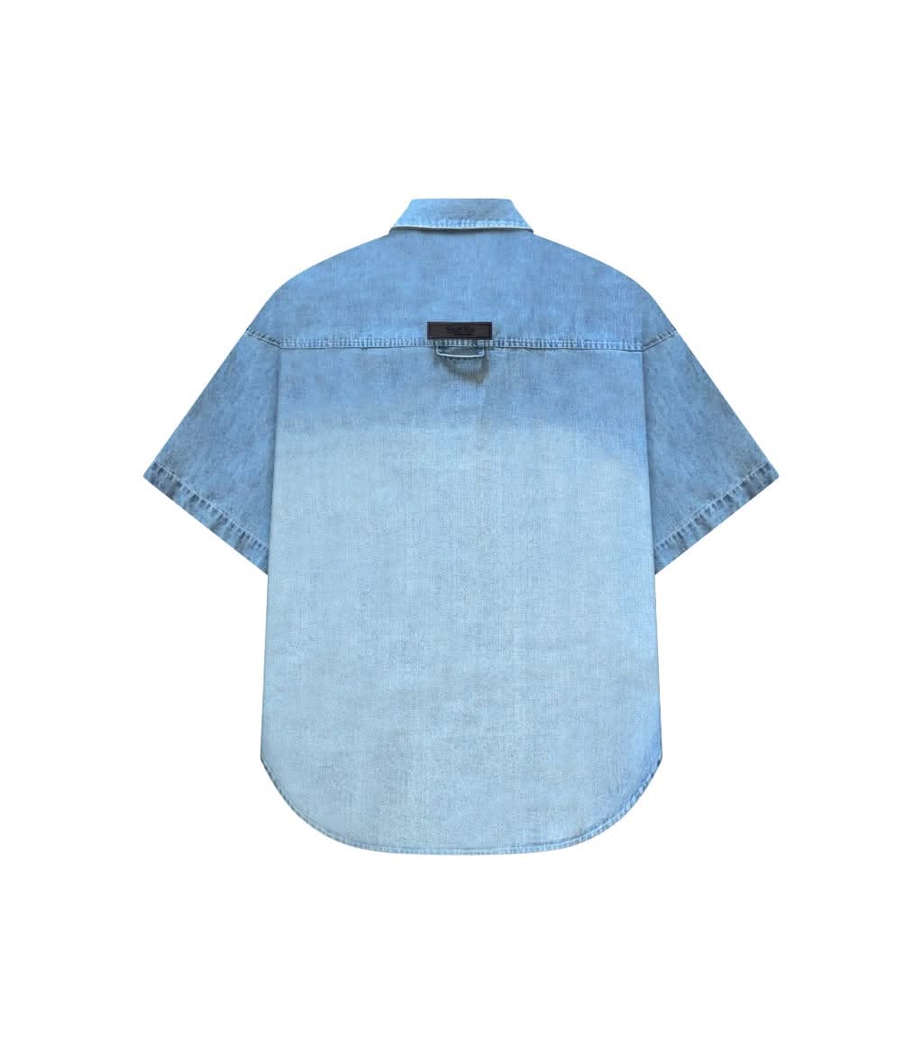 Back view of IdyllVie Oversized Denim Shirt featuring a gradient wash and branded patch detail for a modern, relaxed fit.