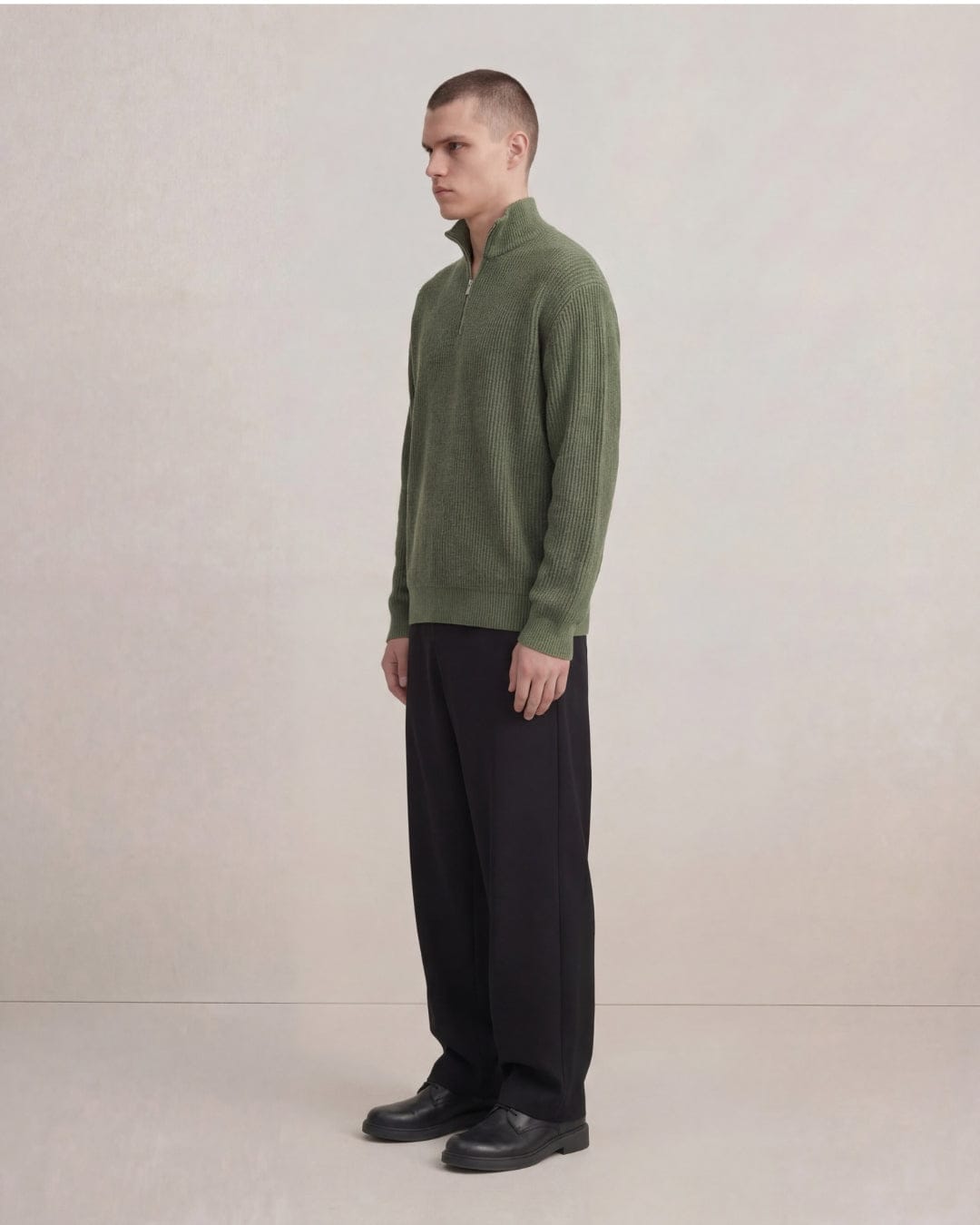 Cotton Corduroy Half-Zip Sweater