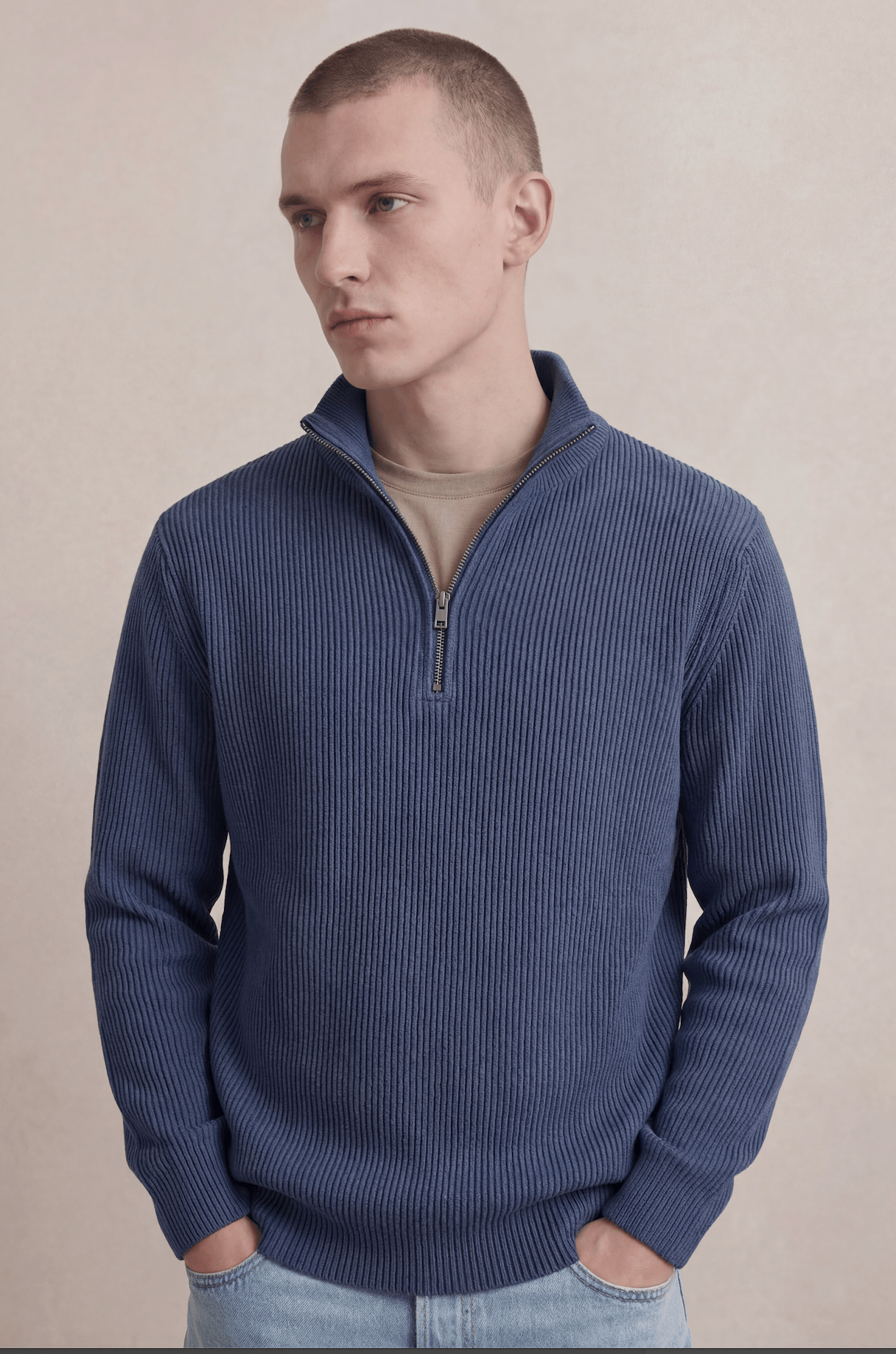 Cotton Corduroy Half-Zip Sweater