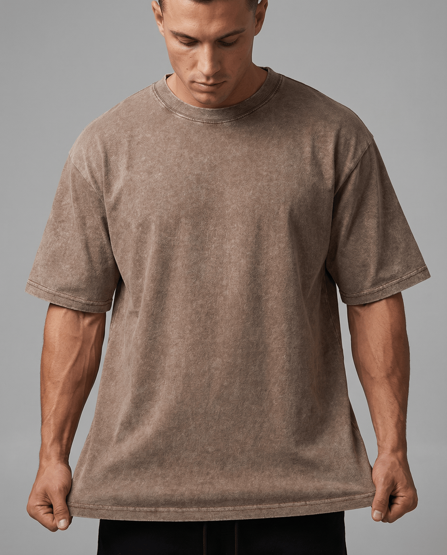 Brown Stonewashed Crew Neck T-Shirt