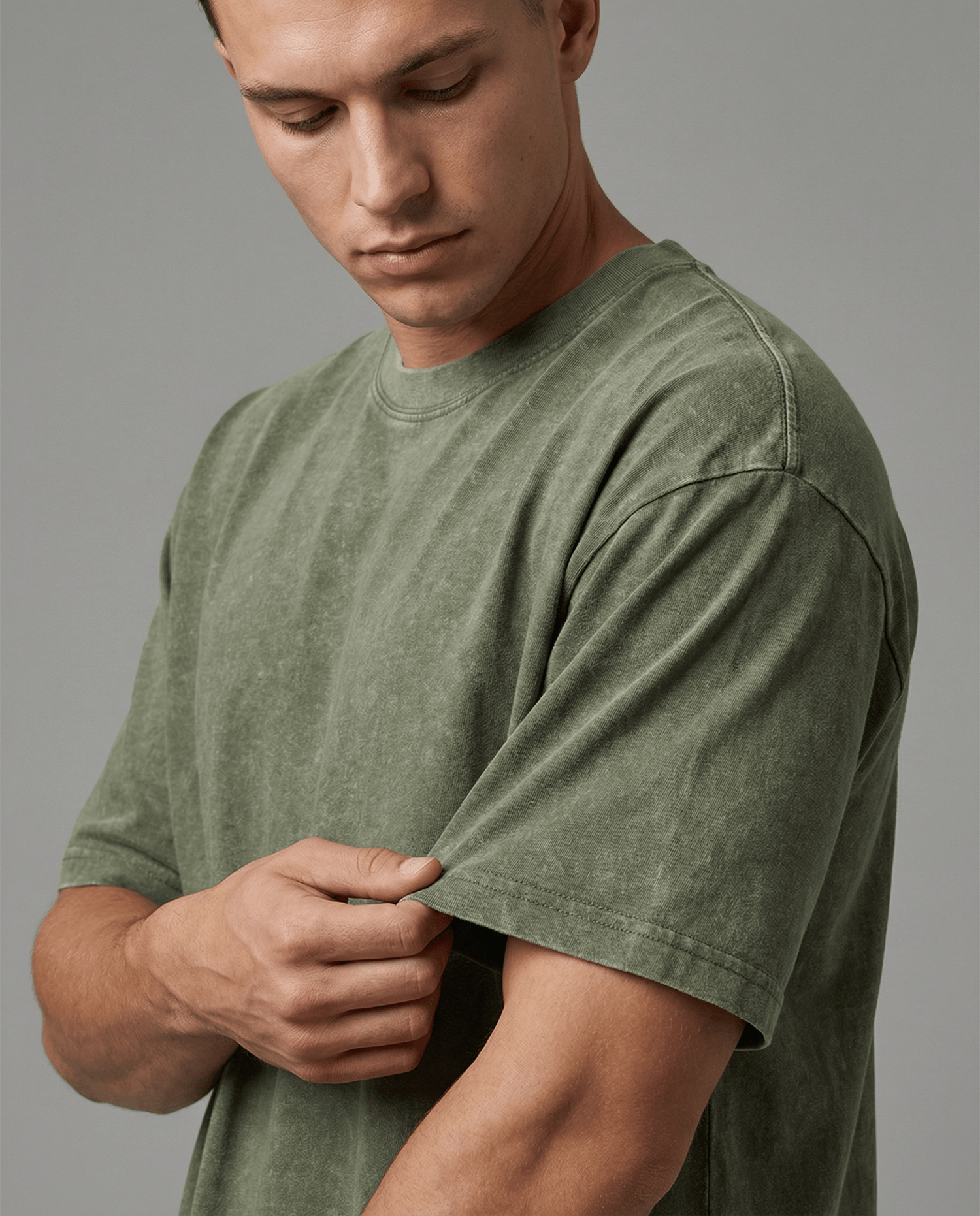 Olive Stonewashed Crew Neck T-Shirt
