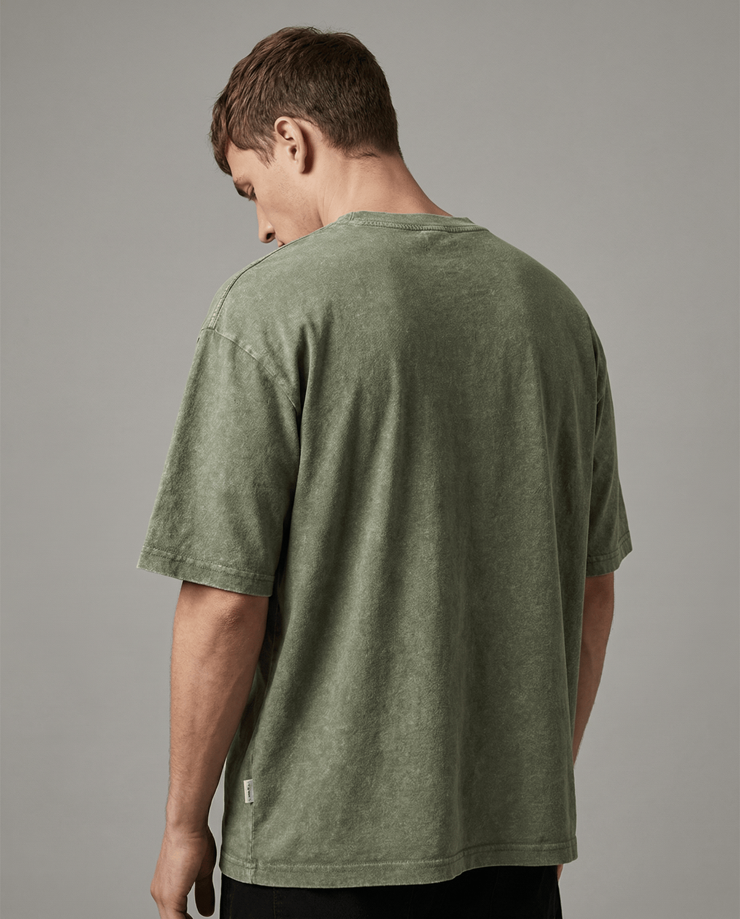Olive Stonewashed Crew Neck T-Shirt