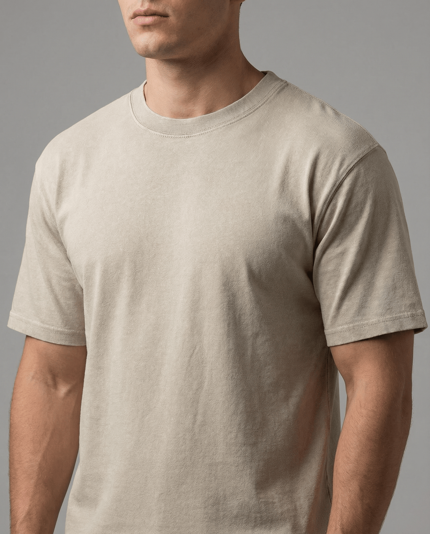 Beige cotton T-shirt for men, casual clothing, soft and durable fabric