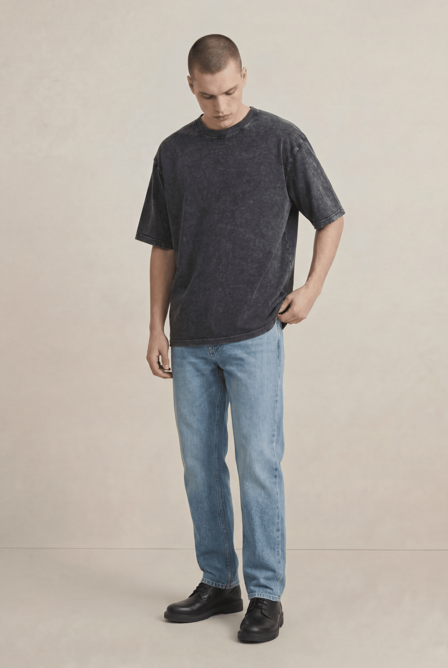 2 PACK STONEWASHED TEES - CHARCOAL & BEIGE