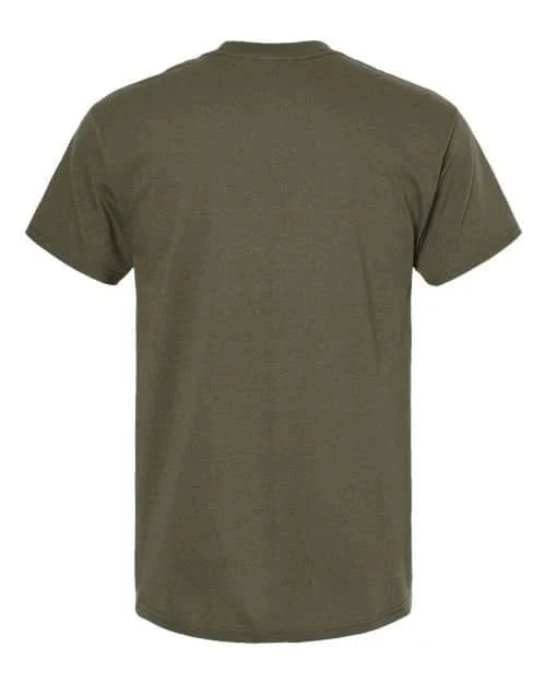 Back view of Men's Cotton T-Shirt - Premium Comfort Style in olive green. Soft, sustainable cotton shirt with a classic cut.