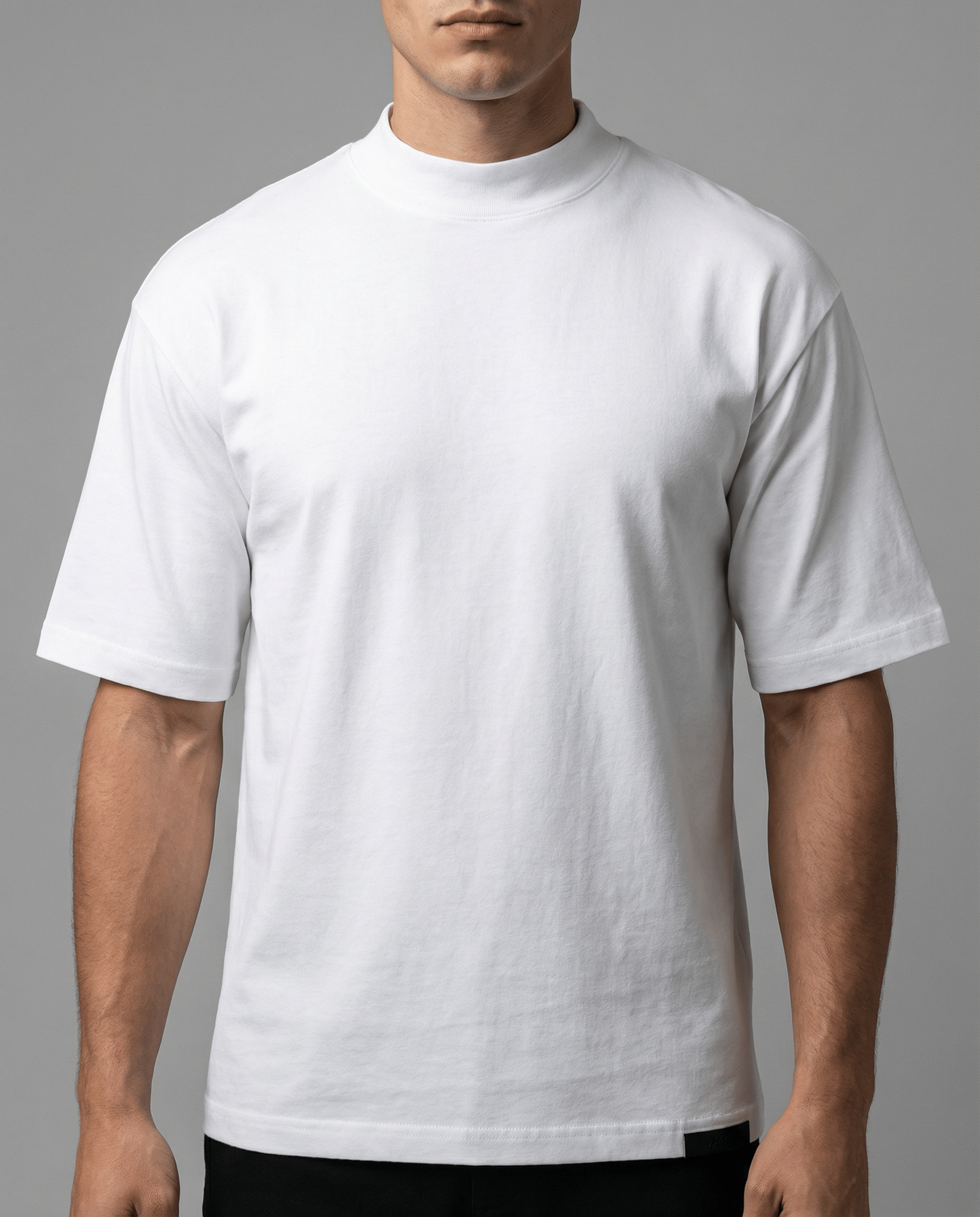 White Mock Neck Tee - Cotton Mock Neck T-Shirt by IdyllVie
