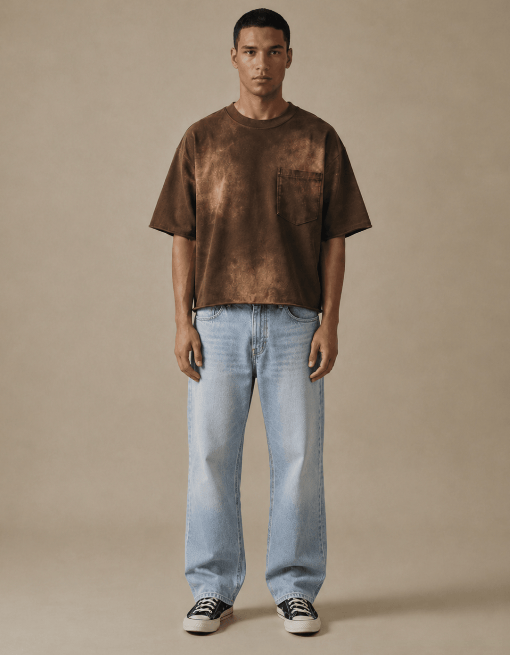 Cropped Washed Brown T-Shirt