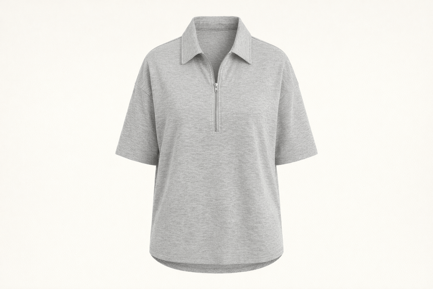 IdyllVie Grey Viscose Drop Shoulder T-Shirt in Grey t-shirt foundation studio front product with refined IdyllVie styling