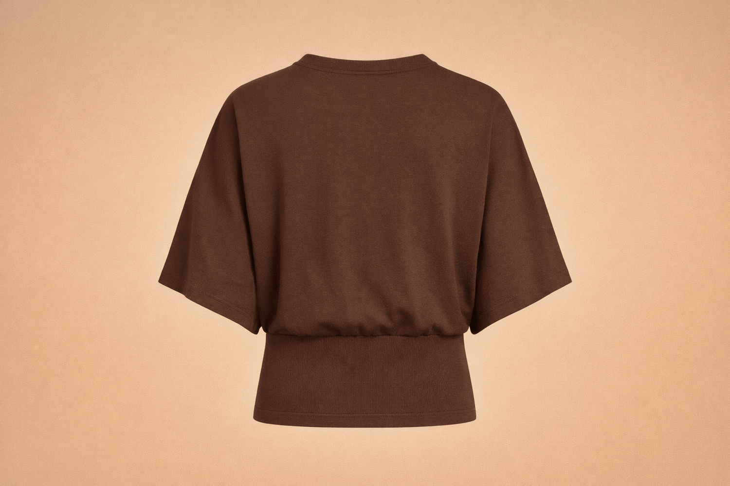 IdyllVie Relaxed Batwing Cotton Tee in Brown t-shirt foundation studio back product with refined IdyllVie styling