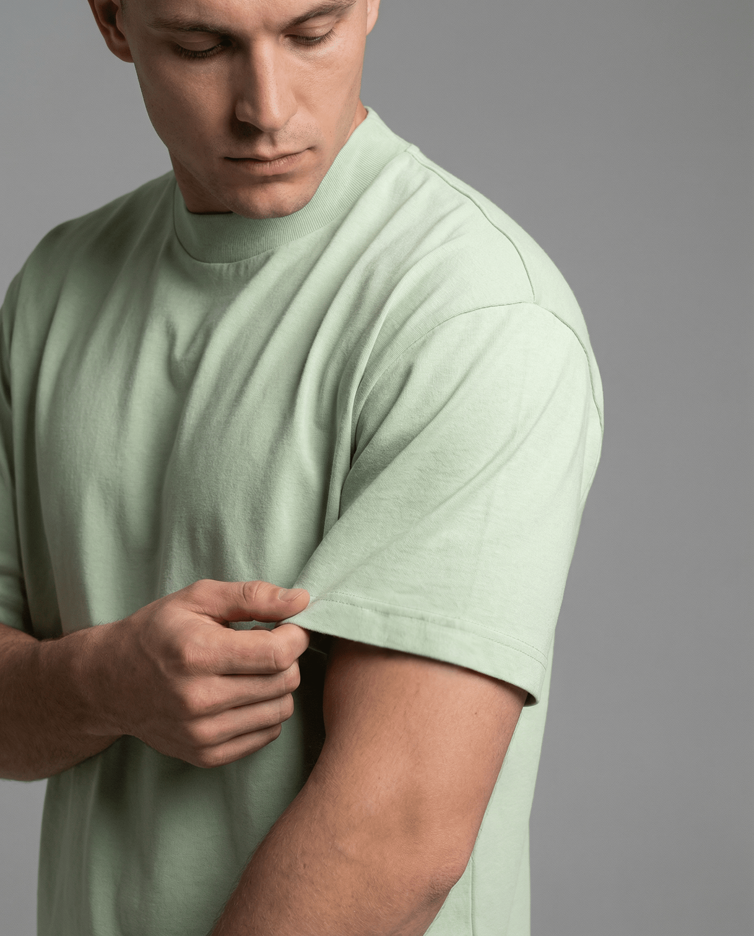 Matcha Green Mock Neck Cotton T-Shirt - Comfortable & Stylish