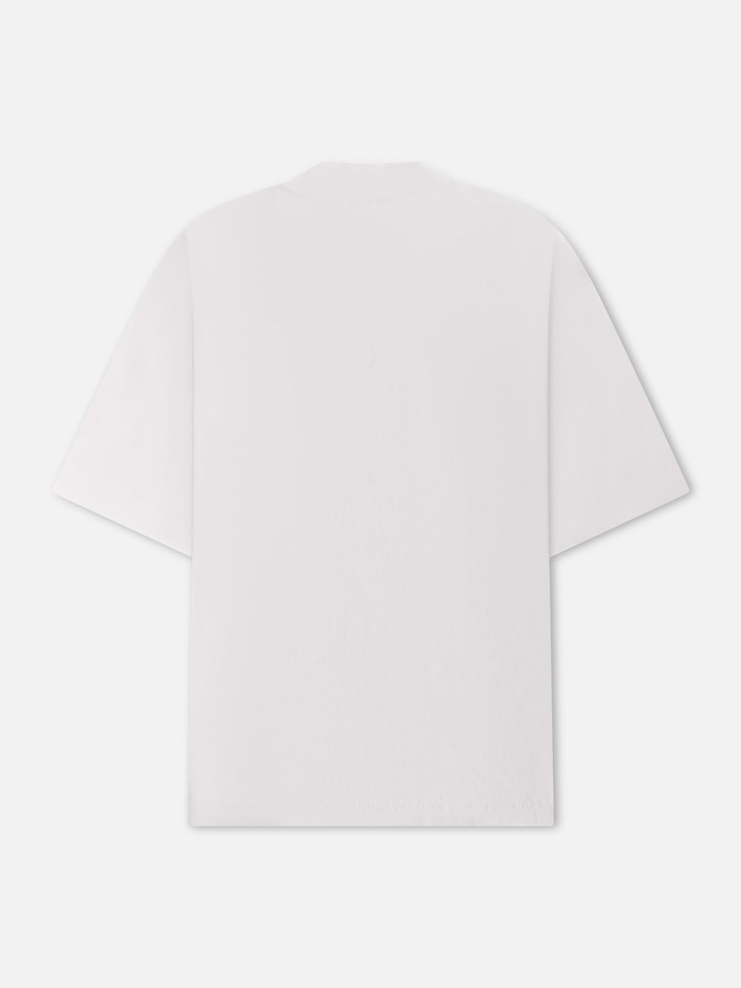 Back view of the Versatile White Mock Neck T-Shirt showing clean lines and premium cotton fabric, perfect for slow-living style enthusiasts.