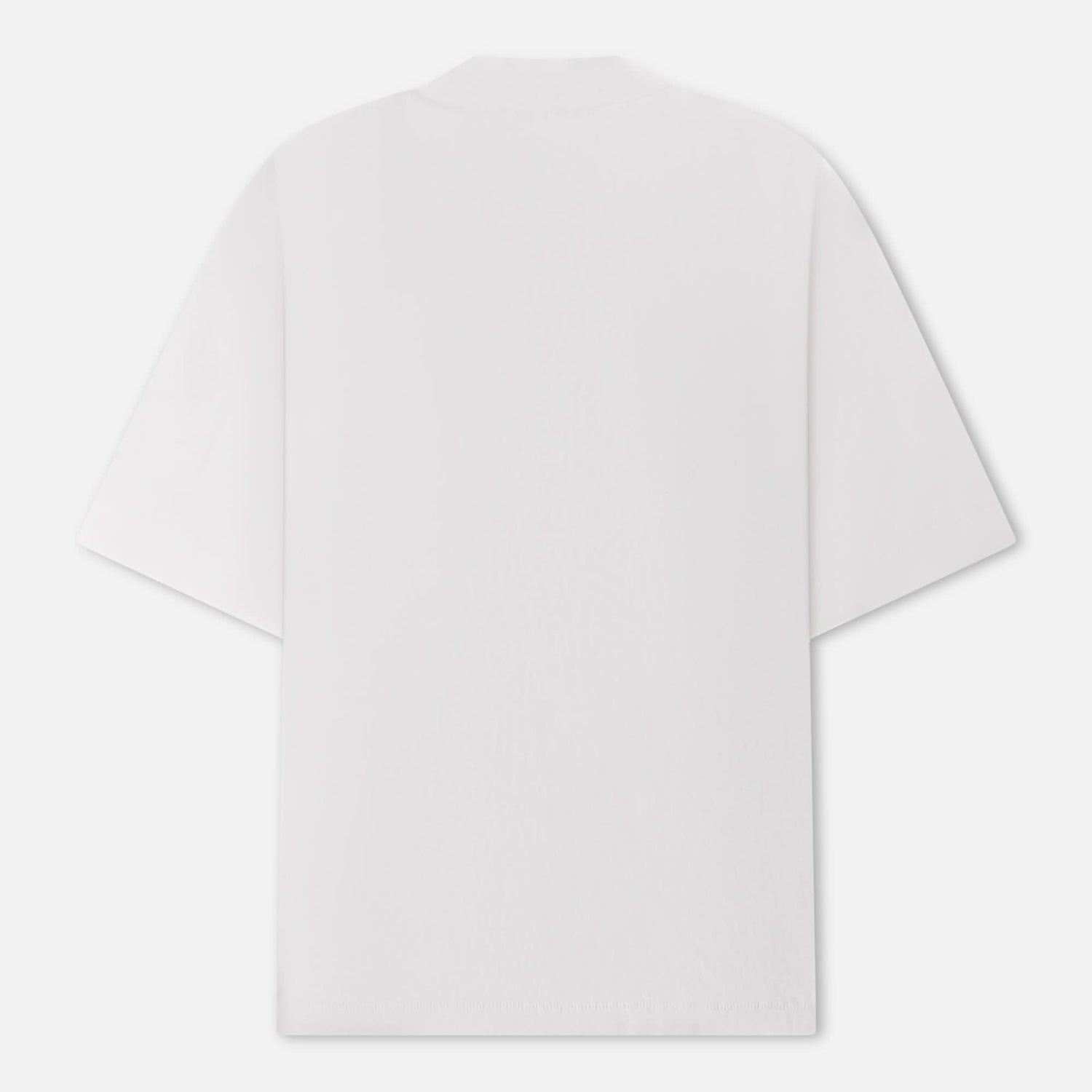 Back view of the Versatile White Mock Neck T-Shirt showing clean lines and premium cotton fabric, perfect for slow-living style enthusiasts.