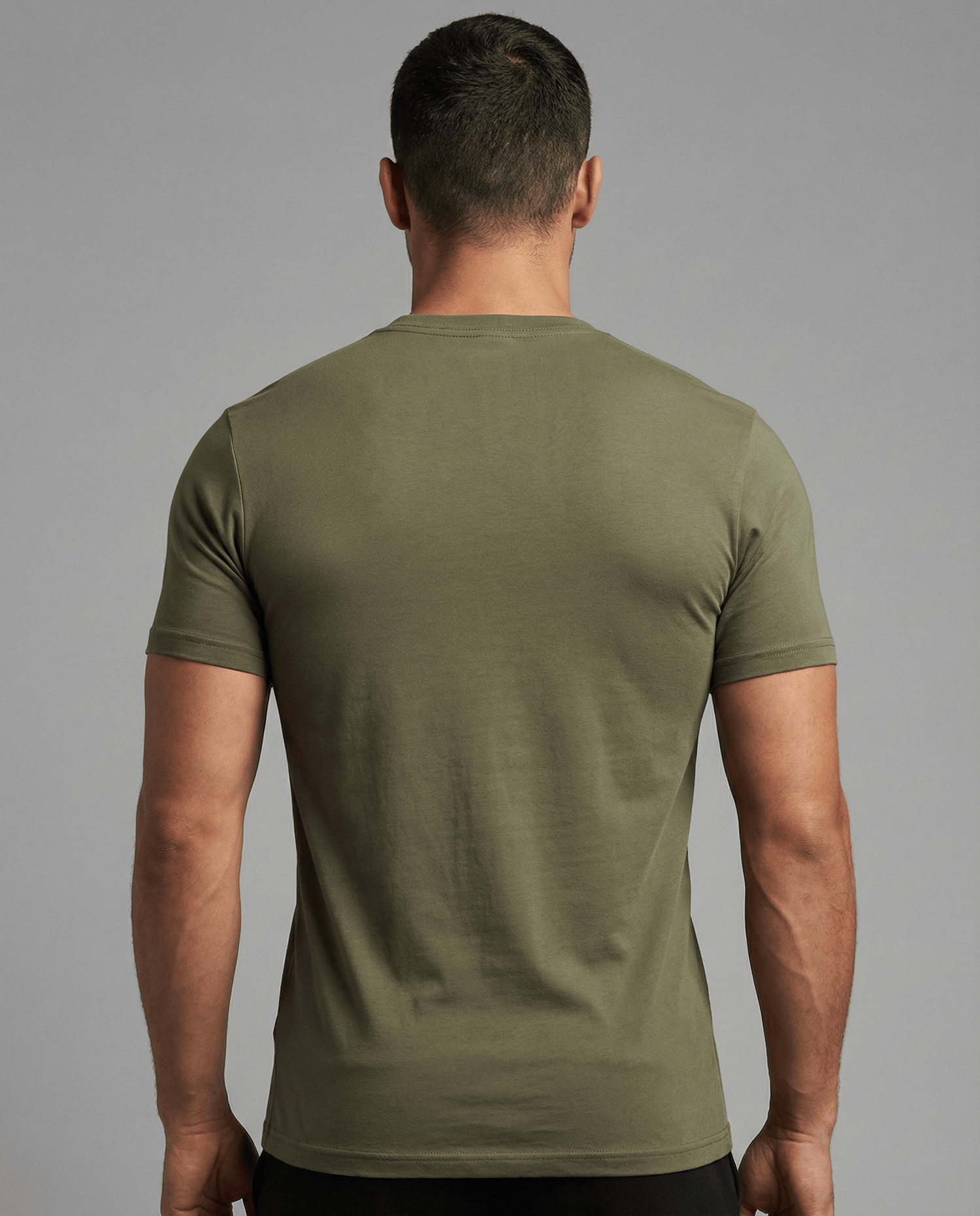 Olive green men's cotton T-shirt from behind