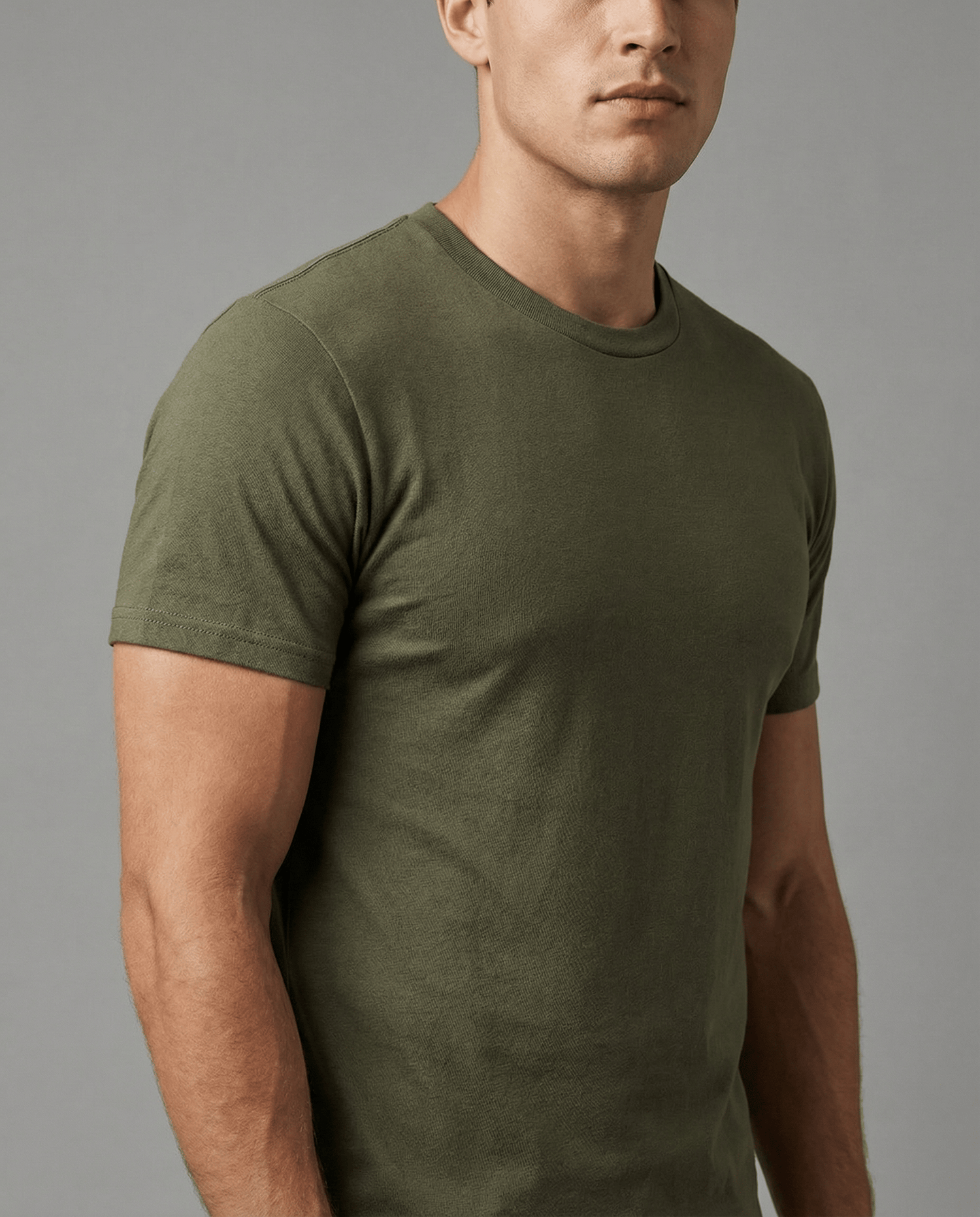 Back view of men's olive cotton T-shirt for casual outfit