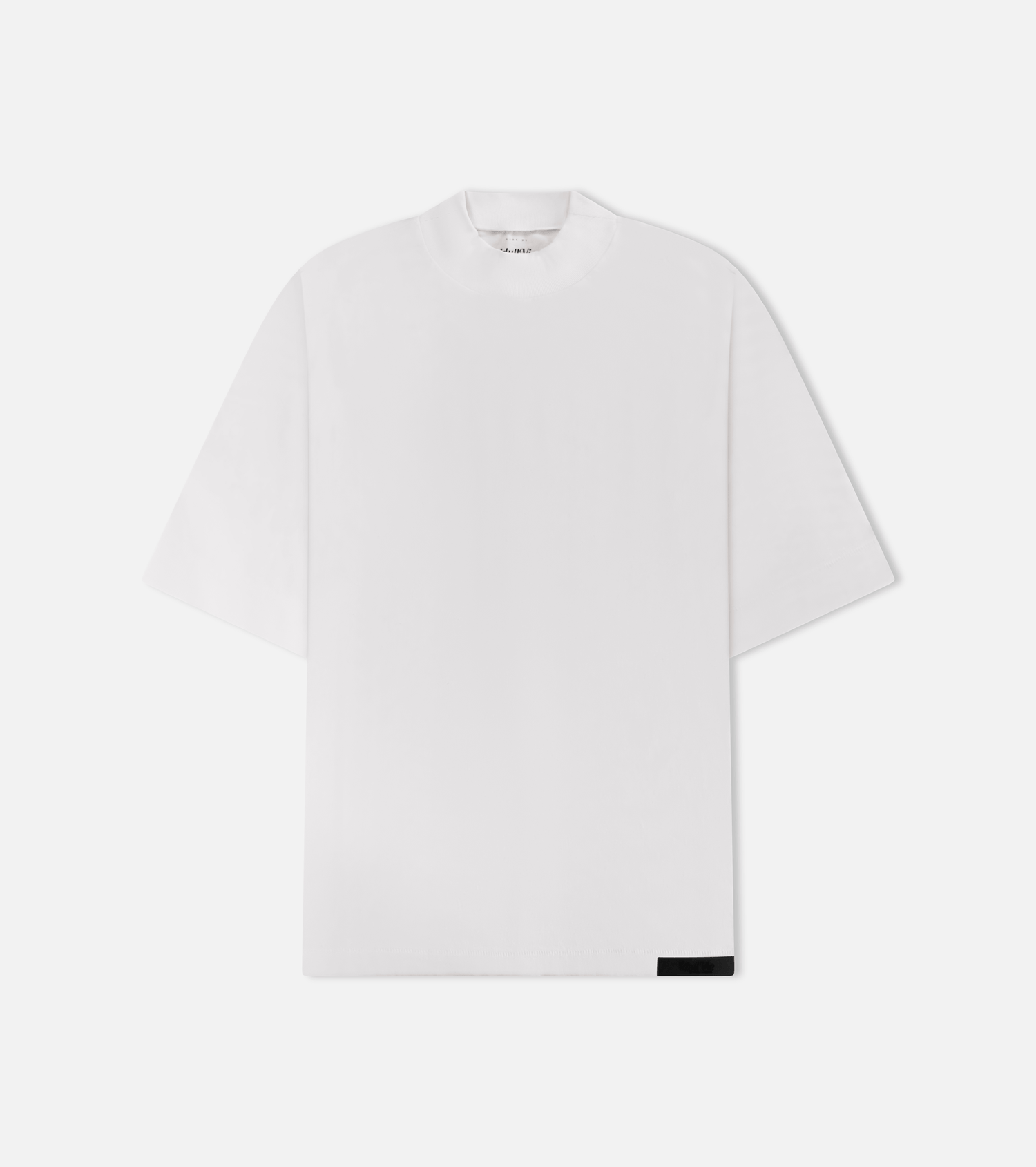 Mock Neck T-Shirt - White Cotton Essential with minimal design and short sleeves, ideal for layering or standalone wear in casual outfits.