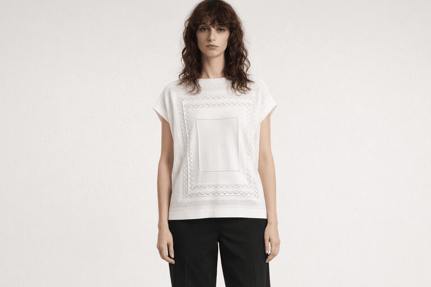 White Knit Mesh Top