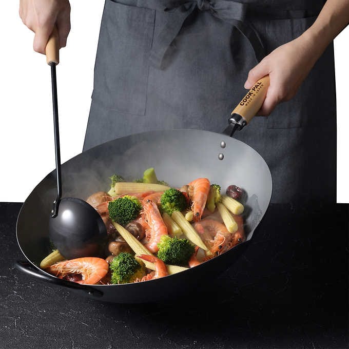 Wok Yoshikawa en acier au carbone 36 cm - Fabriqué au Japon