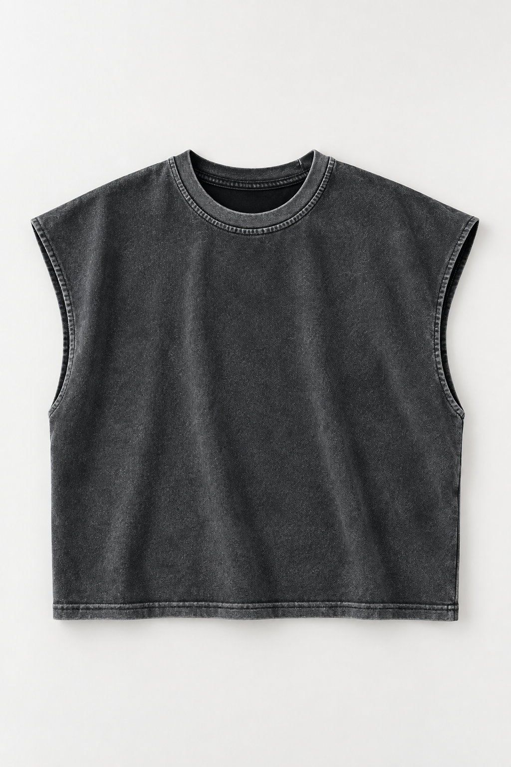 Charcoal loose crew-neck tank top, flat lay front