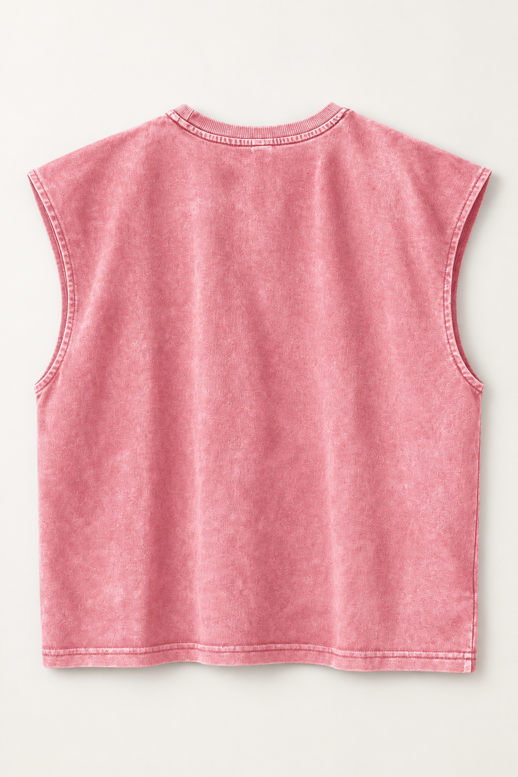 rose pink wide-shoulder crew-neck tank laid flat, back view