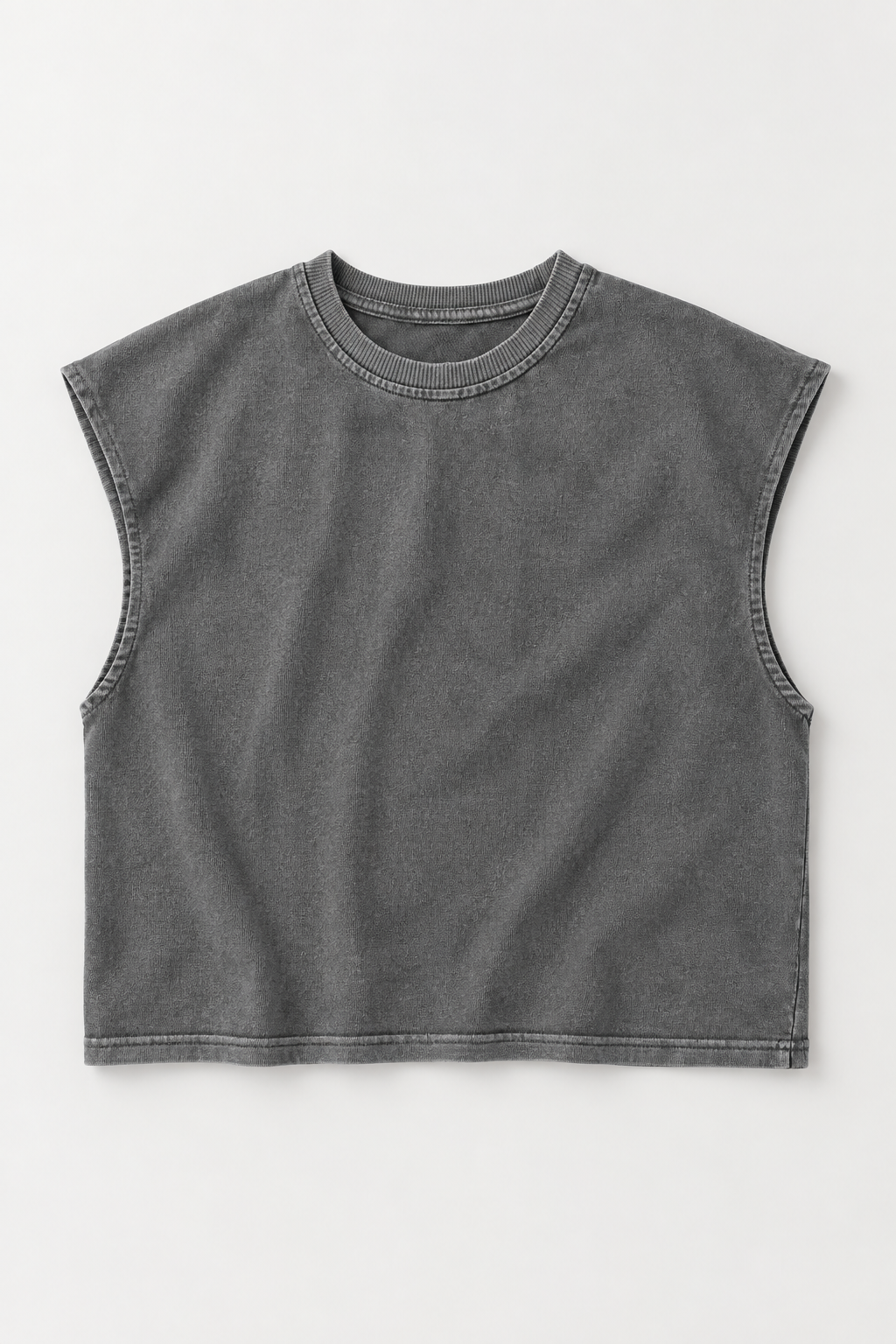 Slate Grey loose crew-neck tank top, flat lay front