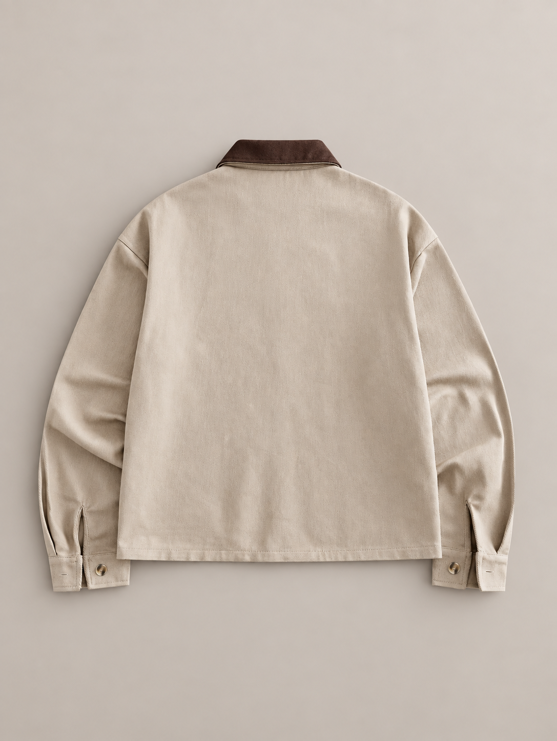 Multicolor mens cotton contrast collar zip jacket, flat lay back.