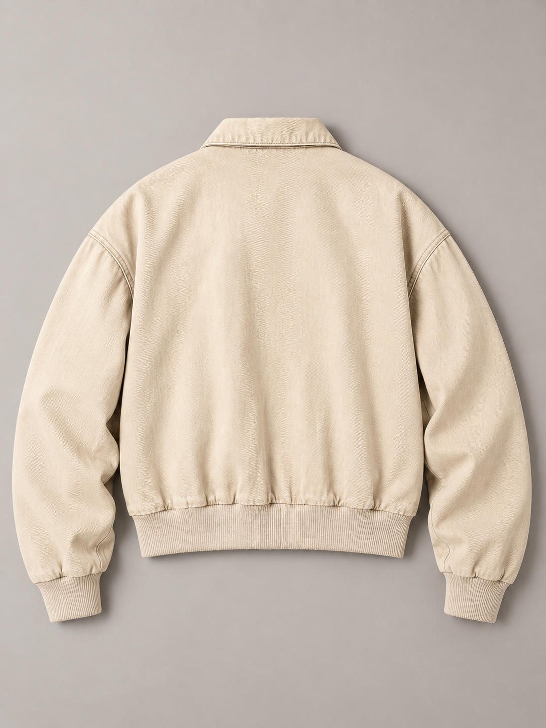Khaki cropped cotton utility bomber jacket, flat lay back.